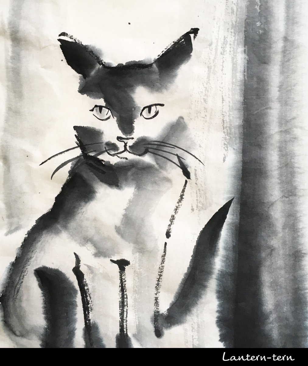 月田エミ 墨ねこ 墨いぬ در توییتر 墨画の犬猫 シリーズ キリっとした表情 猫イラスト 墨絵