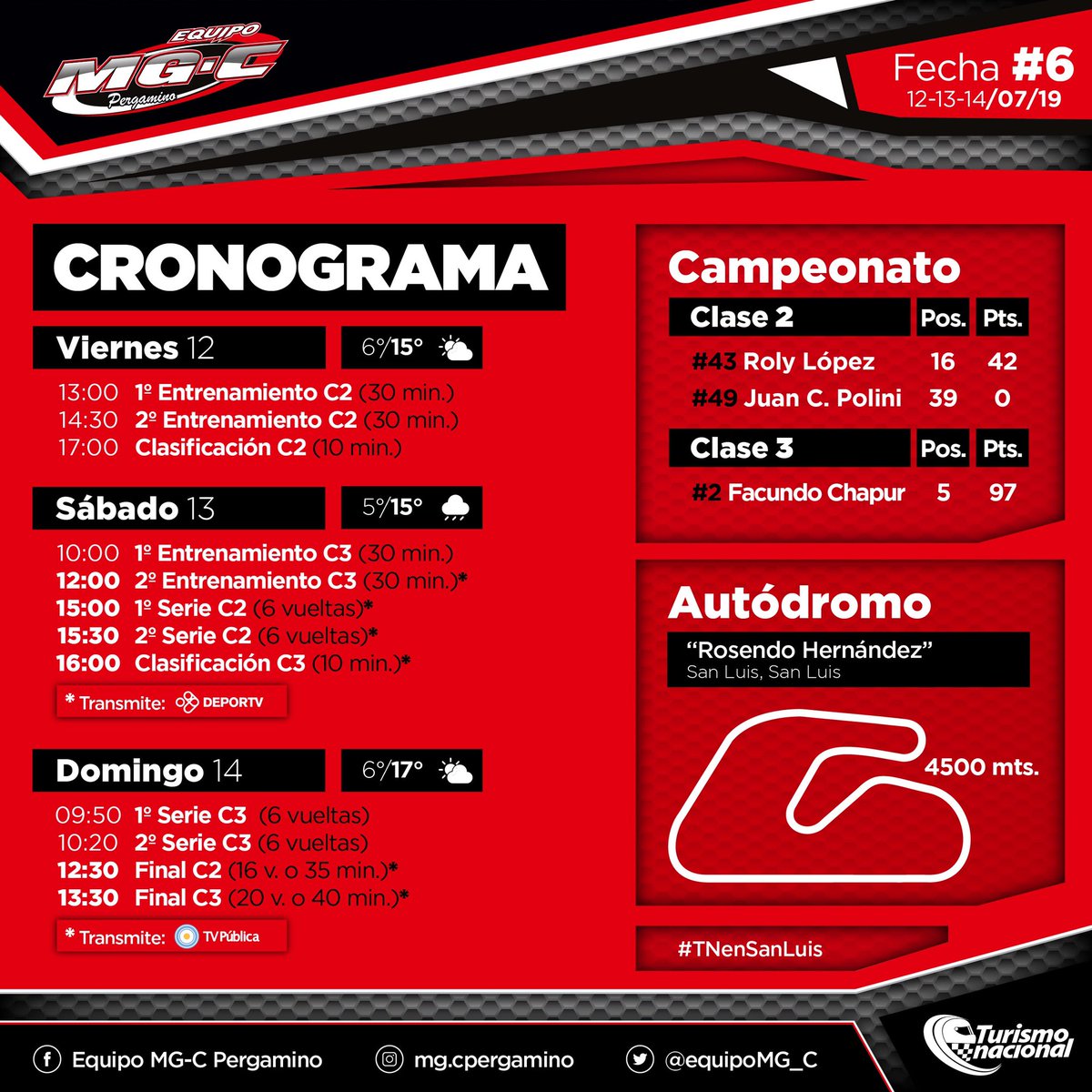 🚦HORARIOS🚦6️⃣ FECHA @prensatn #TNenSanLuis 💪👊

#Automovilismo #TN #Cars #Pergamino #PouMotores #GRcompetición #FordT #Desing #Córdoba #Chaco  #FuelStudio #Flyer