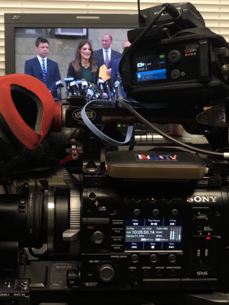 DanTVusa's tweet photo. Busy day for ITV News today, covering the Weinstein case in NYC. Great to be able to feed footage back to London via @LiveU #lu200 https://t.co/Vgx44LqqbP