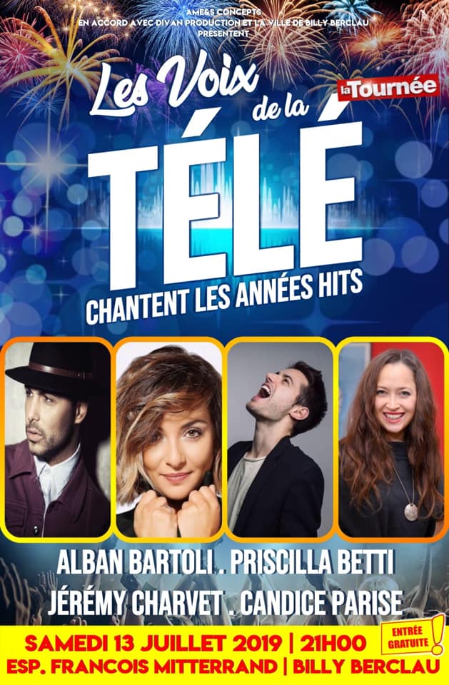 PriscillangeOff's tweet photo. Samedi, on retrouve @PriscillaBetti @AlbanBartoli @jeremycharvet et @CandiceParise à #BillyBerclau pour un concert de folie #LesVoixDeLATele 🔥😃🎤 https://t.co/gqeTFeBcMG