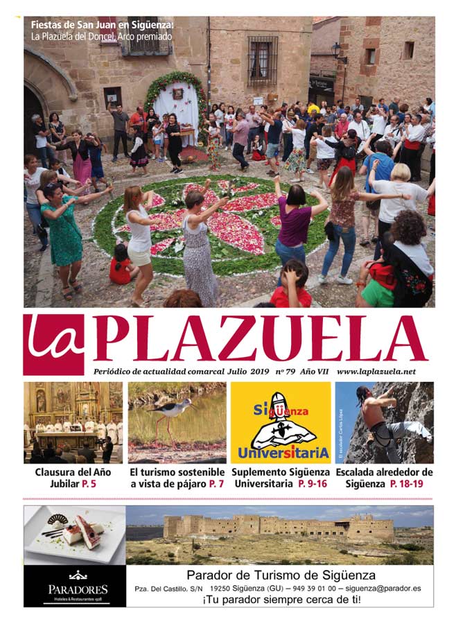 Nº 79 de La Plazuela, correspondiente a julio de 2019. Escalada alrededor de Sigüenza, turismo sostenible, clausura año jubilar, suplemento Sigüenza Universitaria y mucho más