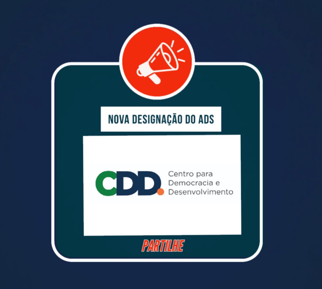 CDD_Moz's tweet photo. O @ADS_moz mudou de designação. Doravante assume o nome de Centro para Democracia e Desenvolvimento (#CDD). 
A visão permanece: contribuir para a transformação de 🇲🇿 em sociedade inclusiva, democrática e desenvolvimentista, com os jovens no centro das intervenções.
#CDD https://t.co/2fKhkl3UwT