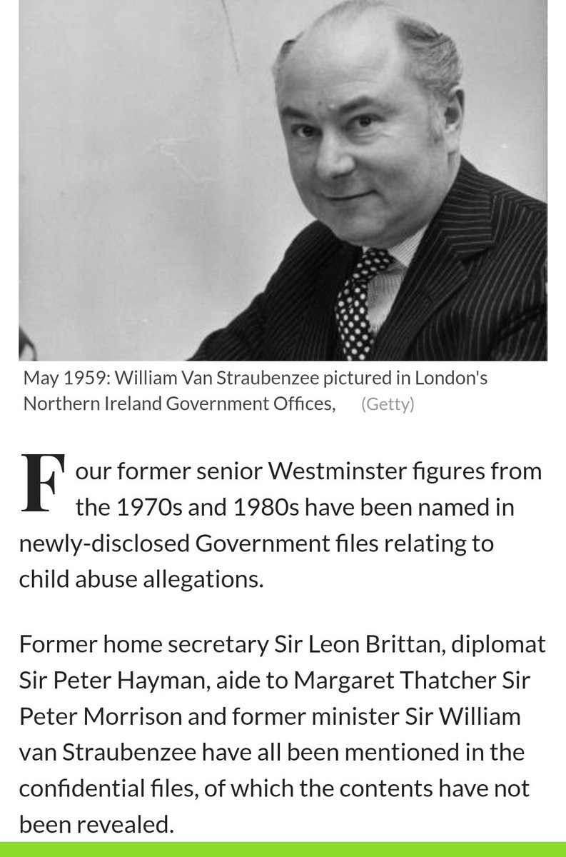 Former Richmond councillor, Thatcher-era MP, Little Willy Whitelaw's deputy at the Northern Ireland Office and member of the CoE General Synod, William van Straubenzee was named in child abuse files unearthed by the Cabinet Office in July 2015 linking him to Kincora.