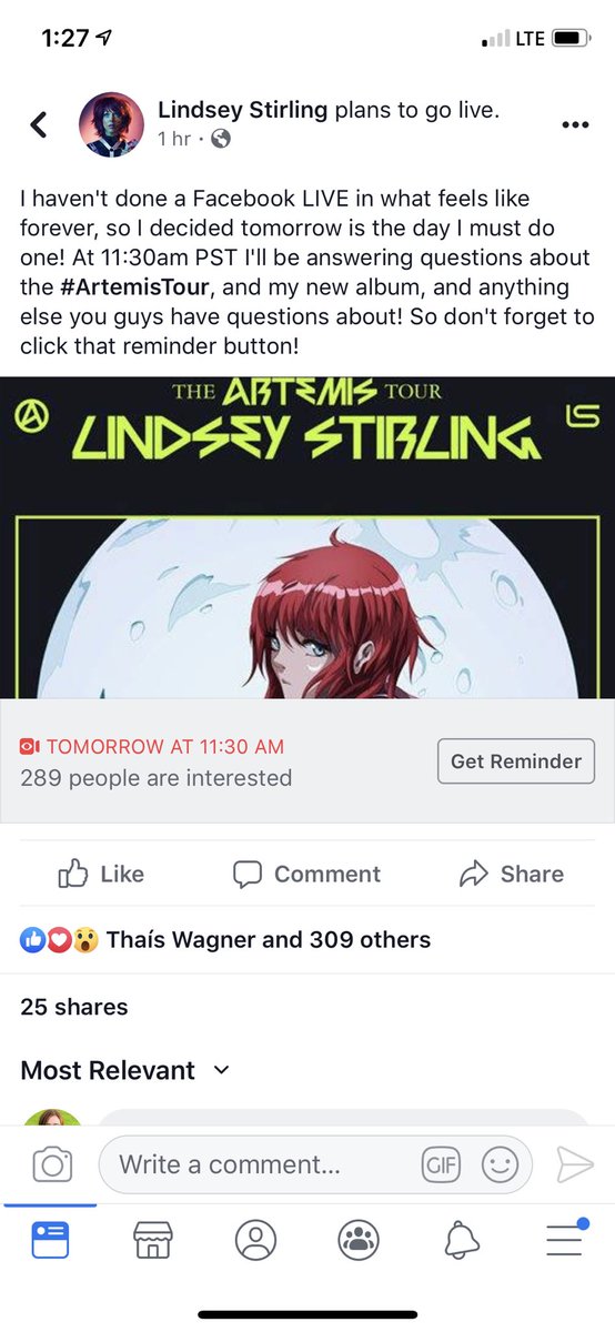 StirlingiteNews's tweet photo. Check it out! @LindseyStirling is going LIVE tomorrow on Facebook to answer questions about the upcoming tour, album, and random questions! Set your alarms for 11:30 PST tomorrow!! https://t.co/yOT7gLjdGZ