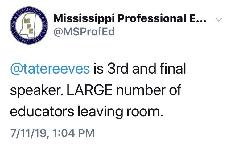 PhilBryantMS's tweet photo. If I remember correctly this is the teachers union and does not represent the majority of the hardworking teachers across Mississippi. I never had their support running for Governor nor did I want it. https://t.co/LBxMrSsbqa