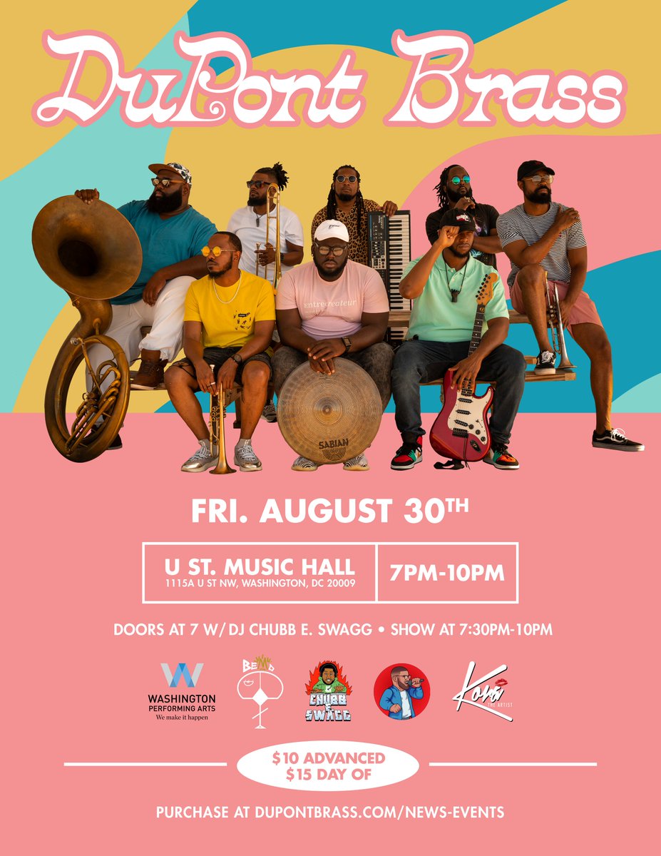 U Street Music Hall Presents (@uhalldc) on Twitter photo Wait! There's more...
July 18: @BADASSRAVES pres #BeatLabDC
August 22: <a href="/si_bonobo/">Bonobo</a> (DJ Set)
August 24: #MoombahtonMassive w/ <a href="/NADASTROM/">NADASTROM</a>
August 28: <a href="/Fosho_DC/">FoShoDC</a> pres <a href="/CroatiaSquad/">Croatia Squad</a>
August 30: <a href="/DuPontBrass/">DuPont Brass</a>
August 31: <a href="/EmoNight_BK/">Emo Night Brooklyn</a> pres #EMONIGHTBK
ποΈ: ustreetmusichall.com Wait! There's more...
July 18: @BADASSRAVES pres #BeatLabDC
August 22: <a href="/si_bonobo/">Bonobo</a> (DJ Set)
August 24: #MoombahtonMassive w/ <a href="/NADASTROM/">NADASTROM</a>
August 28: <a href="/Fosho_DC/">FoShoDC</a> pres <a href="/CroatiaSquad/">Croatia Squad</a>
August 30: <a href="/DuPontBrass/">DuPont Brass</a>
August 31: <a href="/EmoNight_BK/">Emo Night Brooklyn</a> pres #EMONIGHTBK
ποΈ: ustreetmusichall.com