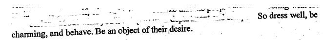 This PROFESSIONAL DOCUMENT from my GRADUATE ADVISOR on HOW TO APPLY FOR A PROFESSIONAL JOB as a serious PROFESSIONAL ACADEMIC spends an ENTIRE PAGE on "appropriate attire for women" and then follows it with the admonition to BE AN OBJECT OF DESIRE I canNOT