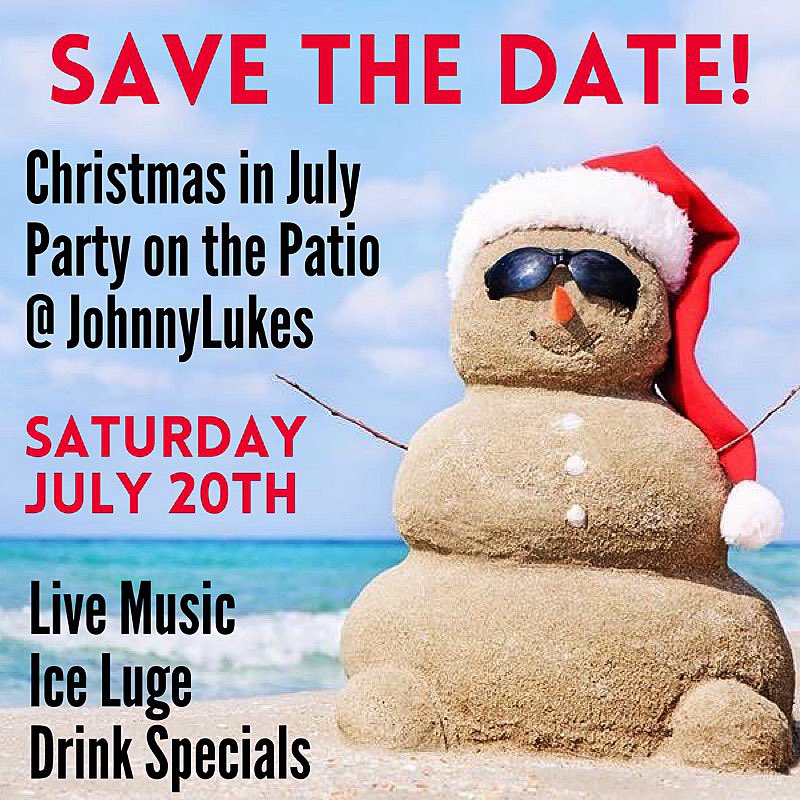 Come out and celebrate at our 4th Annual Christmas in July Party at JohnnyLukes on Saturday, 5/20! Ice luge and live music up on the rooftop start at 5pm!🎄#johnnylukes #ilm #wilmingtonnc #whatsupwilmington #christmasinjuly #rooftopbar #uncw #supportlocal #craftbeer #iceluge