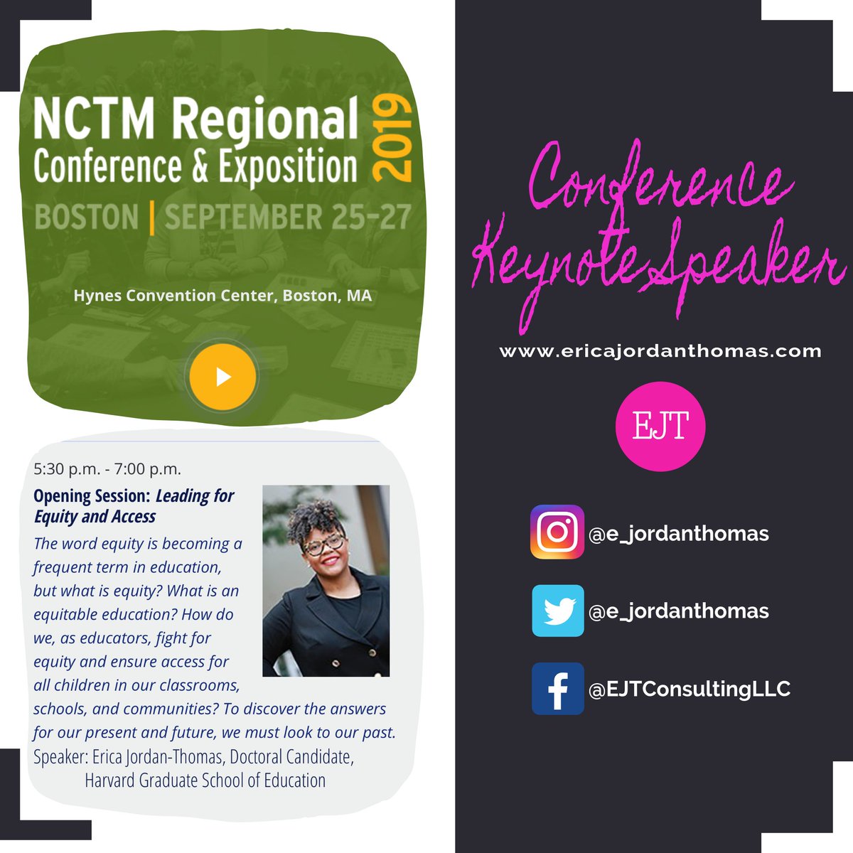 🚨 🚨 Announcement Alert!! 🚨🚨
I am excited to serve as the opening keynote speaker at the <a href="/NCTM/">NCTM</a> regional conference going down in Boston! I began my career as a HS math teacher so I am looking forward to being amongst my people and talking equity. 

nctm.org/boston2019/?re…