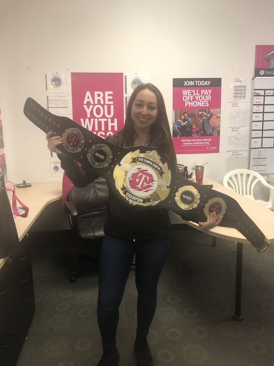 golfmom_suzanna's tweet photo. Gabby and her Northdale Team not only won the belt for top store in my district in June they also held the top spot for Q2 results! @jphowellms @_just_gabs_ @JohnnyL82 @PeterRuvelas @jboy1724 #SparkWireless #PowerOfLove https://t.co/eUyYVEwNob