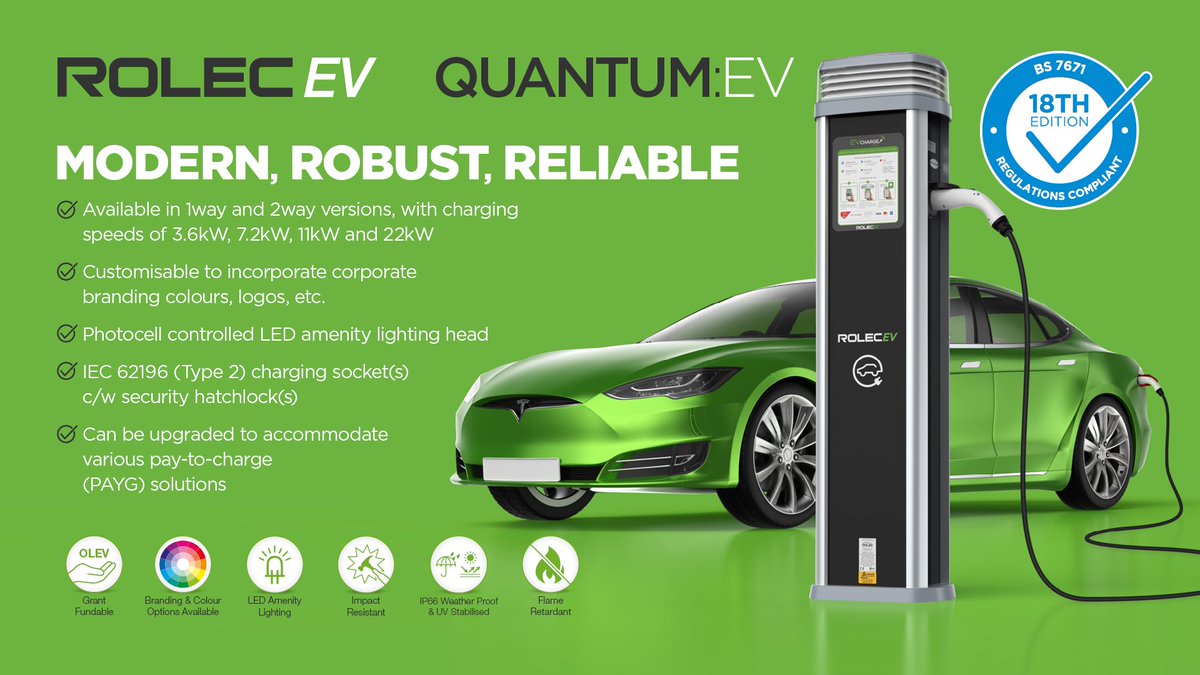 With the new #electricvehicle tax announcement now is the perfect time to start planning your #workplacecharging infrastructure!

We can still install with the government #olev grant of up to £10’000 off!

@RolecEV
#ev #evcharging #downtownev