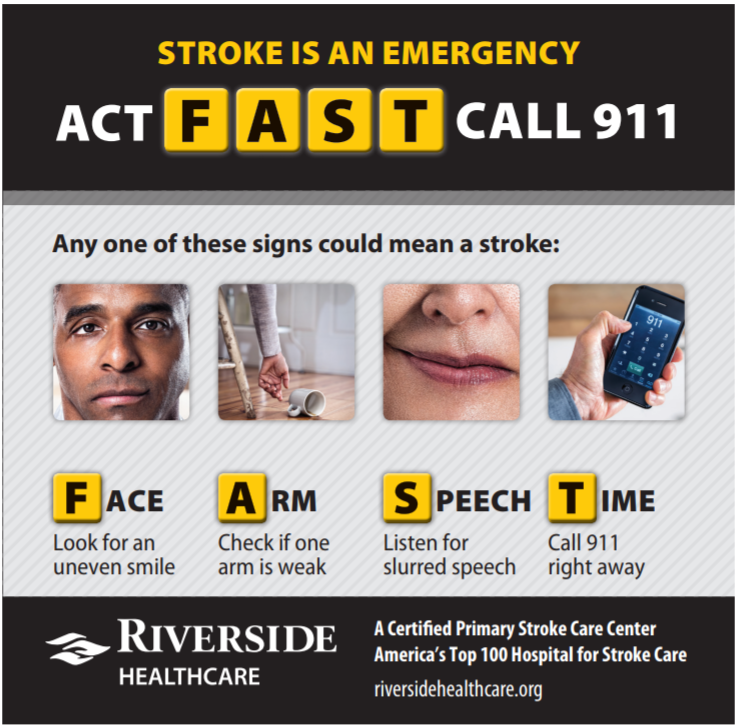 RiversideMC's tweet photo. A stroke can happen to anyone at any age, but up to 80% of preventable strokes can be stopped by reducing personal risk. Take control. Test your stroke knowledge and discover ways to prevent a stroke as well as the risk factors. - https://t.co/X1gKEFsTrI https://t.co/dxf5Grv36S