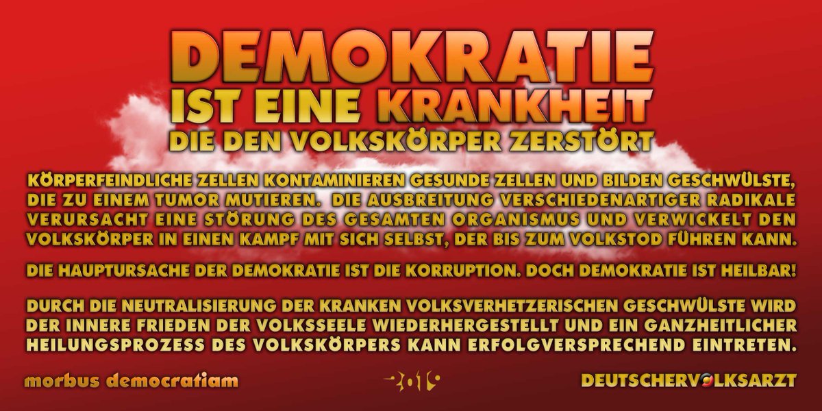 VolksArzt's tweet photo. ❤️ #DeutscherVolksArzt 
MORBUS DEMOCRATIAM, ist eine Krankheit, die den #Volkskörper zerstören kann. Unheilstiftende Krankmacher manipulieren den #Volksgeist und verführen den Volkskörper zu einem Kampf mit sich selbst. Ein gesundes Volk benötigt eine ganzheitliche #Volksseele. https://t.co/mFOd8HReJ4