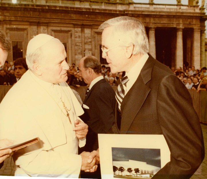OrangeDiocese's tweet photo. Rev. Schuller had the renderings of the Crystal Cathedral blessed by Pope John Paul II at the Vatican prior to the Cathedral’s dedication in 1980.
Christ Cathedral's altar will be home to a relic of St. Pope John Paul II, along with nine other saints and martyrs.
#OCCatholic https://t.co/ogByIOAaZA