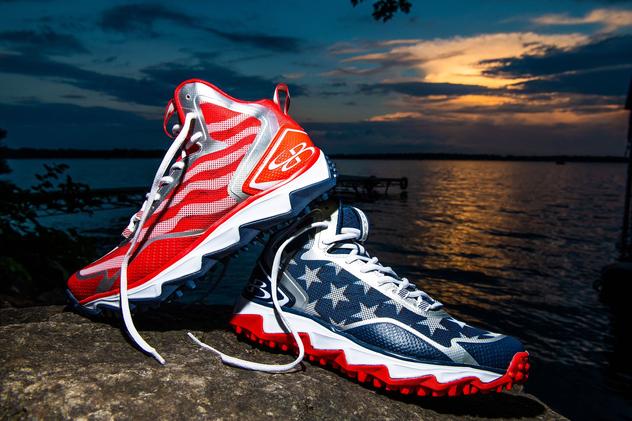 boombah red white and blue cleats