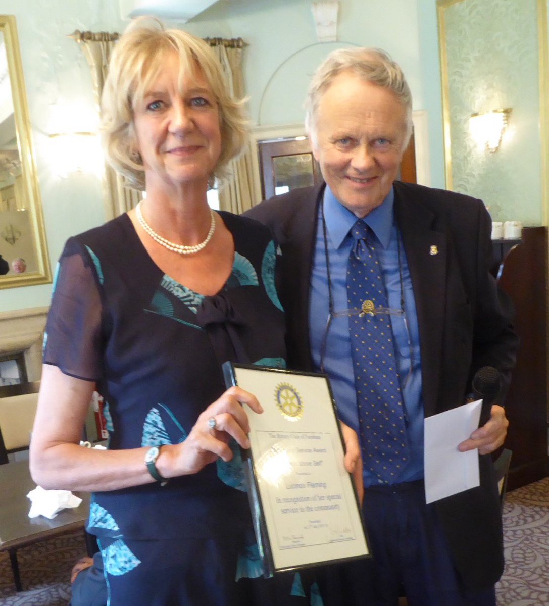 Lucinda Fleming has made multiple and varied contributions to community life in Farnham but especially Brightwells and Surrey Red Cross. Our retiring President Richard presented her with our Commununity Service Award which she gracefully accepted on behalf of all volunteers. RT