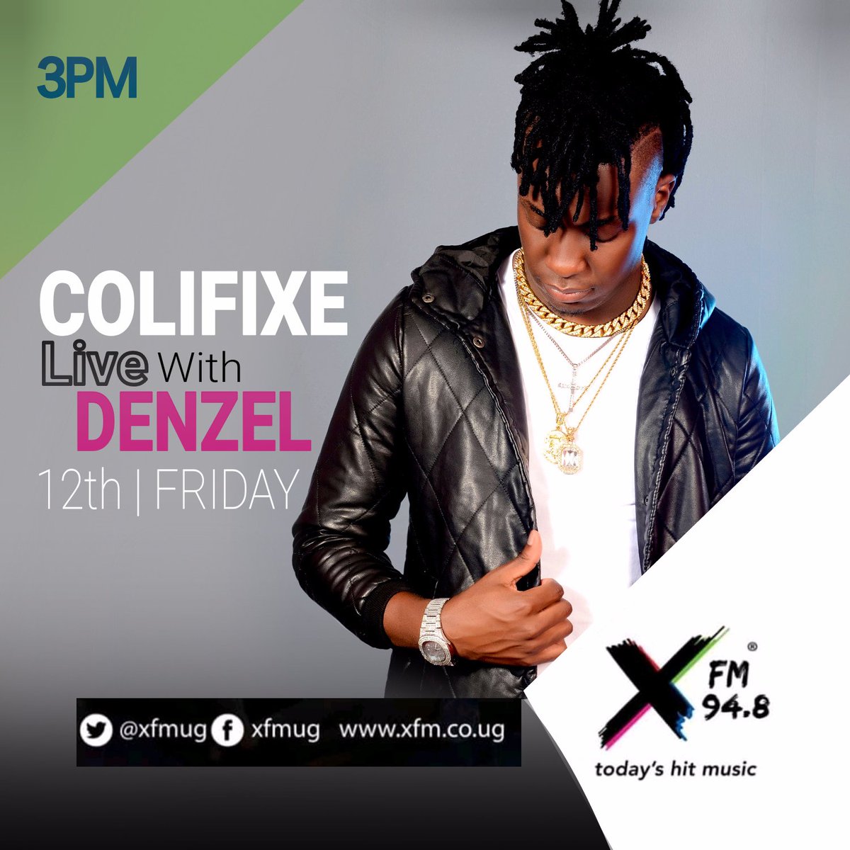 Colifixe's tweet photo. THIS FRIDAY 3PM @Colifixe LIVE ON 94.8 #XFM ON WITH @DenzelUG
DON'T MISS THE SHOW #TARGET 
#COLIFIXE MUSIC 
CHECK OUT DE NEW VIDEO 👇👇👇
https://t.co/sUbeSYa7Op https://t.co/P8DN8XY10G
