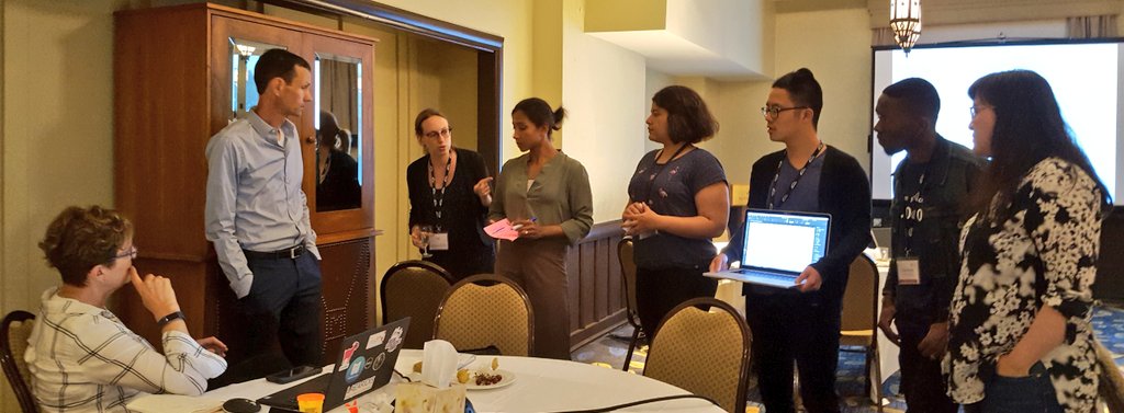 AGEWELL_NCE's tweet photo. Pitch polishing sessions at #epicSI2019 go late into the night! @RMcAloney @AgeWell_DRIVE https://t.co/DpZJ5DIBDG