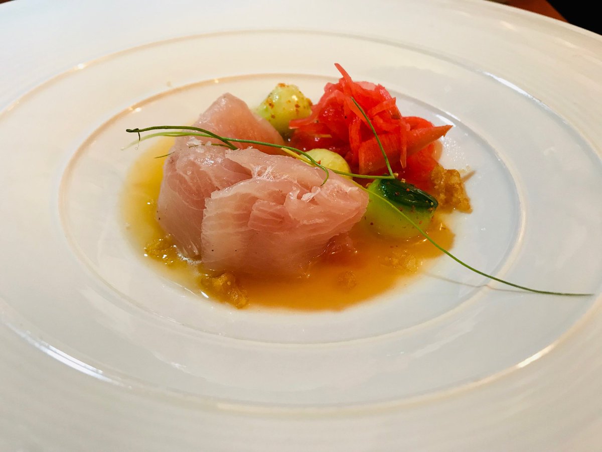Japanese Hiramasa Sashimi with Local Melon &amp; Yuzu Broth