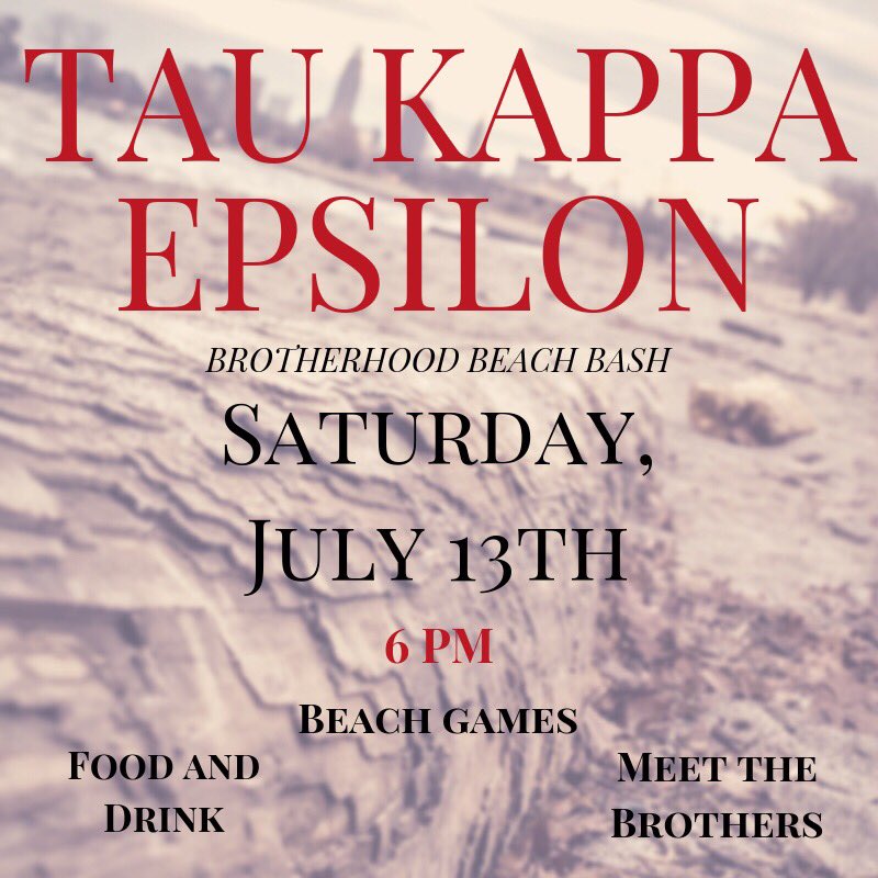 🎙 TO ANY PEOPLE WITH AN INTEREST IN JOINING TKE 🎙

The active brothers are hosting an afternoon of fun, games, and the chance to get to know the people who are part of our brotherhood!

Meet us at Edgewater Beach to see how 🔻 TKE 🔻 is the fraternity for YOU!