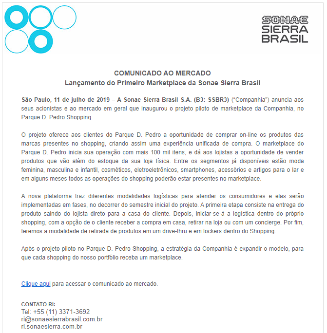 BastStAnd's tweet photo. #SSBR3 - (Sonae Sierra Br)
Comunicado ao Mercado - Lançamento de Marketplace https://t.co/1bFnFXMiNc