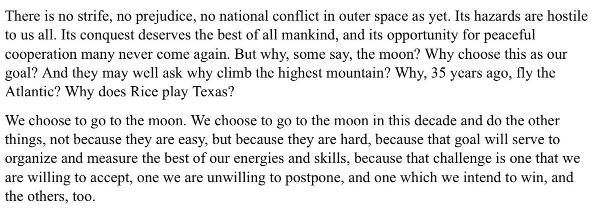 MoonLanding50's tweet photo. In JFK’s famous “Why Go To The Moon?” speech in Sept. 1962, he says it’s because it’s hard. It’s why Rice, where the speech was held, plays Texas. Since that speech, Rice has won two of the 46 games in the matchup. We’ve been to the moon six times. https://t.co/4lNcYhCPQ3