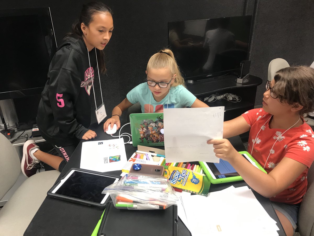 NMSUProductions's tweet photo. Youth in our #LGLThinkTank working on their group game design project. #gbl #gamebasedlearning #summerlearning #middleschool #edtech #transformationaldesign https://t.co/wVtoYbDiBM