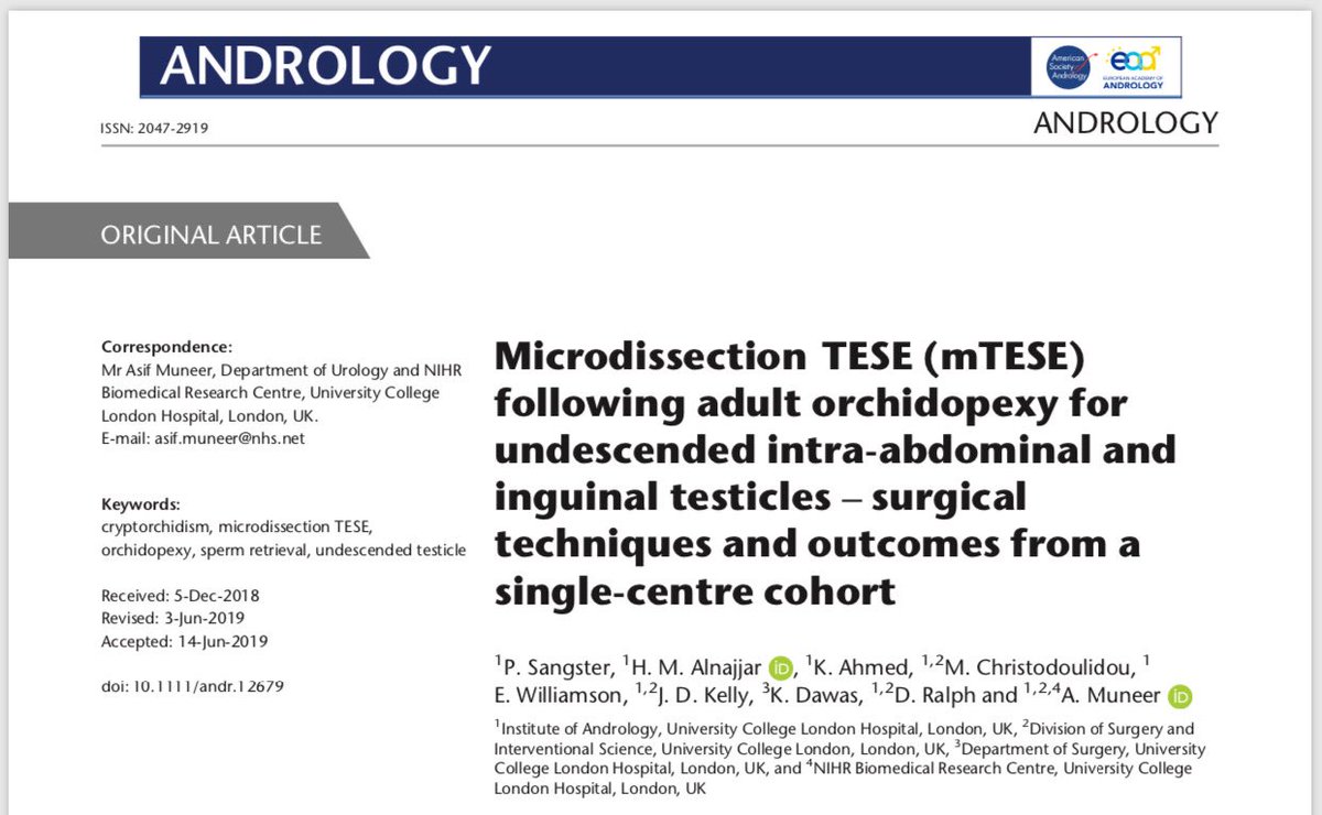 microTESE outcomes for adult undescended testicles in azoospermics- inguinal testicles can still harbour sperm ⁦@Dr_Andrology⁩ ⁦@UCLHinfertility⁩ ⁦@HussainAlnajjar⁩