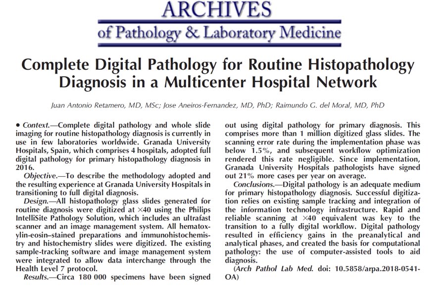 Juan A. Retamero, MD (@jretamerod) on Twitter photo It’s official! Since its implementation, #digitalpathology has resulted in yearly efficiency gains of 20%. Our pathologists are happier and better off as a result. This can only be good news for our patients! <a href="/janeirosf/">J. Aneiros-Fernandez</a> It’s official! Since its implementation, #digitalpathology has resulted in yearly efficiency gains of 20%. Our pathologists are happier and better off as a result. This can only be good news for our patients! <a href="/janeirosf/">J. Aneiros-Fernandez</a>