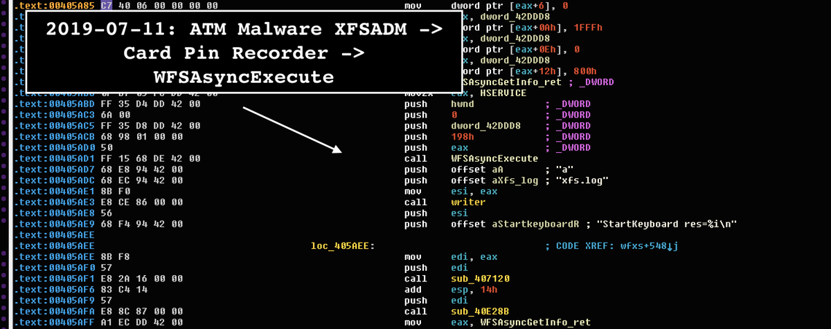 VK_Intel's tweet photo. 2019-07-11:π§#ATM #Malware Pin/PAN Card Offline #Skimmer #XFSADMπ³:
π―#Diebold/#Wincor Nixdorf
βοΈ:
WFSOpen("PIN30",...) | ("IDC30",...)
WFSAsyncExecute(...,WFS_CMD_PIN_GET_DATA, ...)
π°local storage '~pipe.tmp' ('xfs.log') 'PAN'+'data'
Ref: https://t.co/Fi7oKerkId
h/t @r3c0nst https://t.co/VUrIX6gKjA
