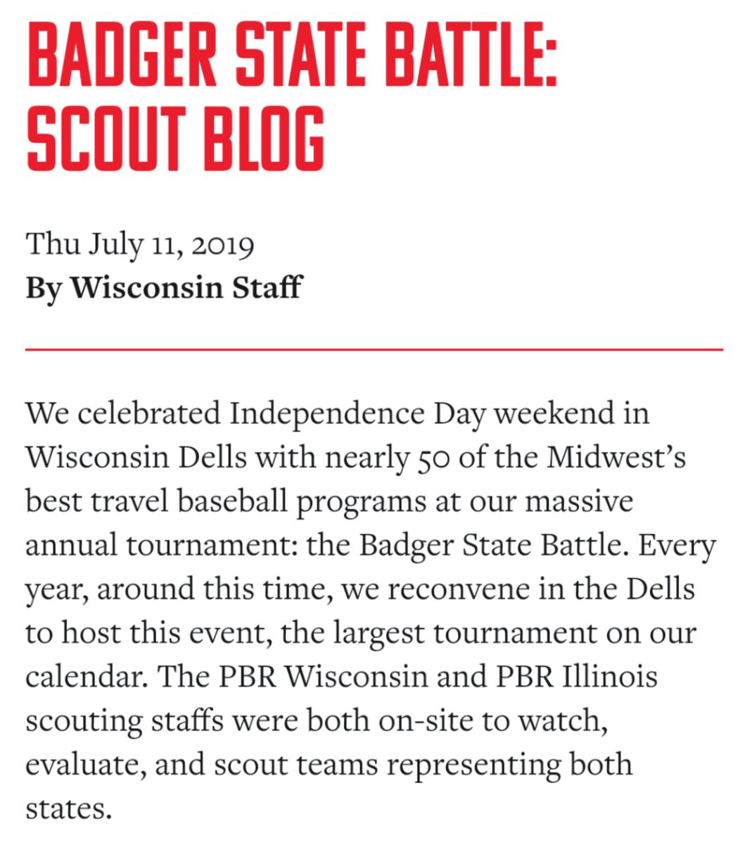 Prep Baseball Wisconsin (@prepbaseballwi) on Twitter photo #BadgerState Battle: Scout Blog 🔎
Notes on 170 prospects who participated in our enormous annual tournament, hosted at <a href="/WoodsideSports/">Woodside Sports</a> Complex in the Dells and Mauston.
SCOUT BLOG 📒: bit.ly/2xI7xuP #BadgerState Battle: Scout Blog 🔎
Notes on 170 prospects who participated in our enormous annual tournament, hosted at <a href="/WoodsideSports/">Woodside Sports</a> Complex in the Dells and Mauston.
SCOUT BLOG 📒: bit.ly/2xI7xuP