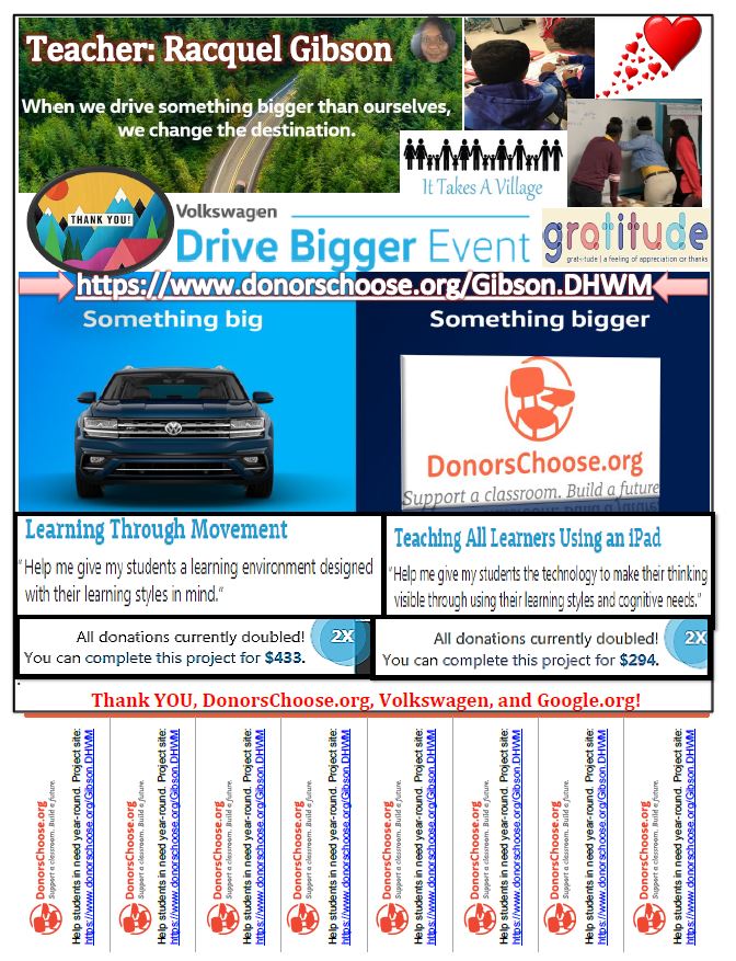 I am so touched by how close the @DonorsChoose community is how everyone pitches in to help each other. I wanted to share my revamped flyer for the @VW op. Please let me know if you want me to share an editable version.