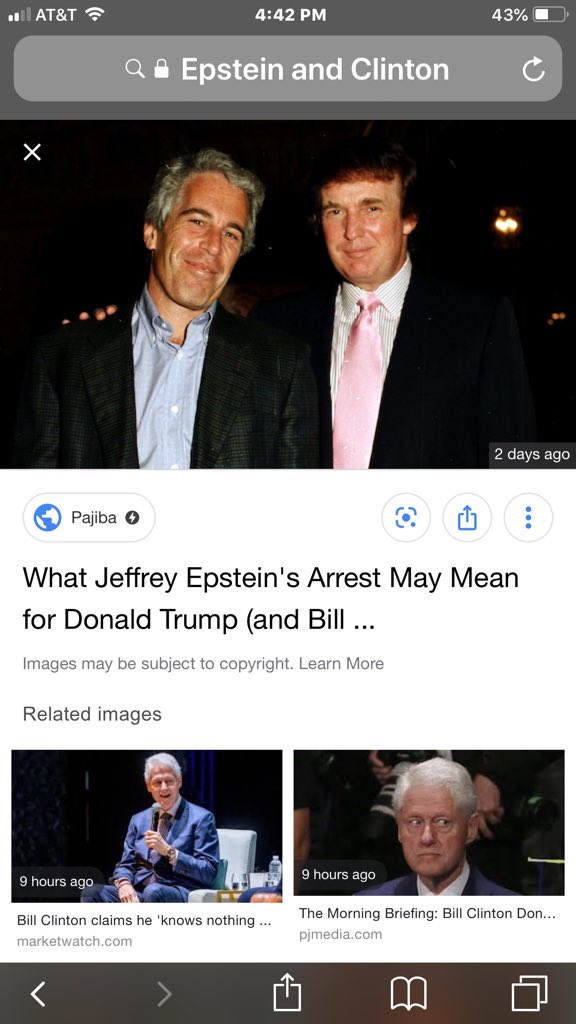 Google search results have also been manipulated in Bill Clinton's favor, typing in Clinton Epstein results in a lot of Trump Epstein connections following his arrest  #QAnon  #WWG1WGA  #GreatAwakening  #DarkToLight  #Epstein  #Trump  #Google  #BillClinton