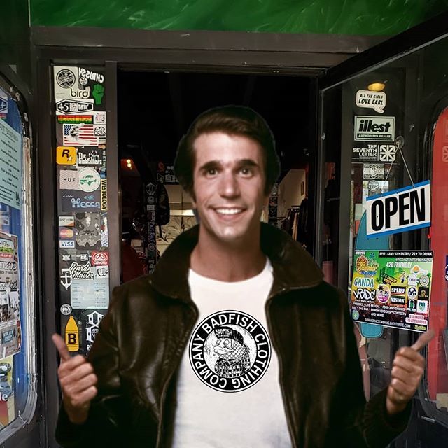 BadfishApparel's tweet photo. Shout out to the homie Fonzie for stopping by the shop and reppin Badfish! Ayyyy! #badfish #badfishclothing #fonzie #ayyy #crappyphotoshop https://t.co/D5dWC9u3HJ https://t.co/gr7hxLhzEK