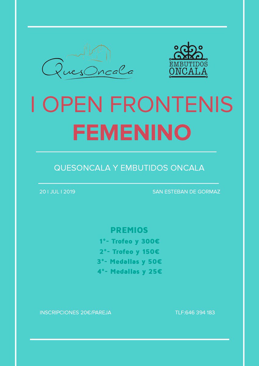 frontenissanes's tweet photo. I open femenino de frontenis @QuesOncala 

De momento tenemos ya 4 parejas inscritas, si antes del 18 de julio a las 19:30 no tenemos más de 10 parejas cambiaremos la fecha. ANIMAROS CHICAS!! 💪🏼🎾 https://t.co/eEXykVERAM