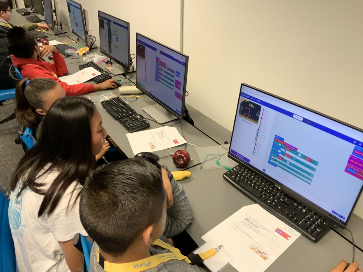 UCI_STEMgineer's tweet photo. Day 2 of APPcamp 1.0 means making music with @microbit_edu and fruit! Wait, what?! Yup, apples and bananas dropping those funky beats! Then students begin to develop mobile apps using @MITAppInventor with a socially conscious perspective. @UCIrvine @UCIbrenICS #summercodefest https://t.co/uG2ZvT8hDT