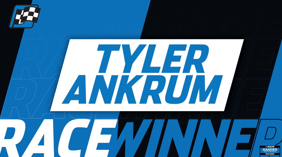 NASCAR_Trucks's tweet photo. CHECKERED FLAG: @TylerAnkrum gets his first win in the Gander Outdoors Series! https://t.co/HHWrruVUmj