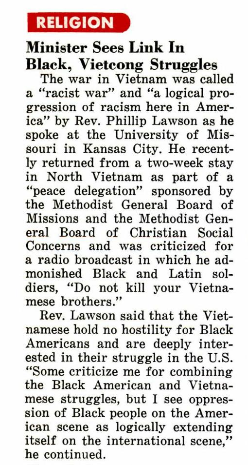 Another Black minister during the war, Rev. Philip Lawson, pointed out the connection between Black and Vietnamese struggle