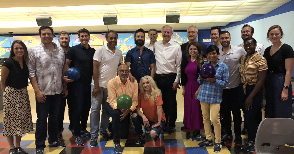 VentureCenter's tweet photo. #FISFintech19 Founders and #VCTeam had a great time bowling with @AsaHutchinson. Thank you Gov for your time and for your commitment to all we do at the Venture Center!  

#TheVC #FISFinTech19 #ARidea #ARisTech #FinTech https://t.co/xuwJcNZk13