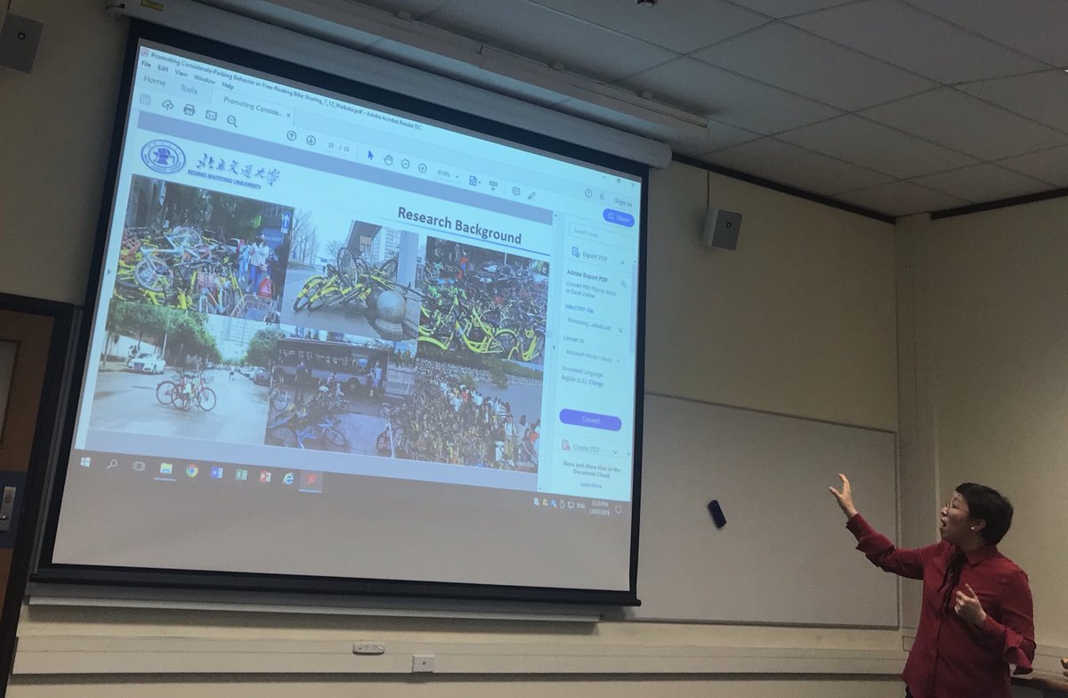 Professor Yucan Wang, specialist in sustainable urban transport talking us through promoting considerate parking behaviour with bicycles.