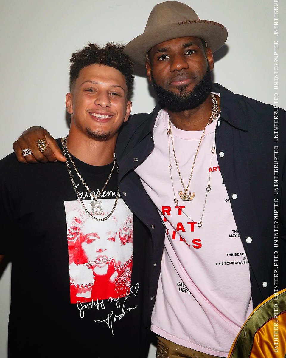 Chiefs's tweet photo. .@PatrickMahomes🚀 and @KingJames👑 

(via @uninterrupted) https://t.co/KJqJIKG938