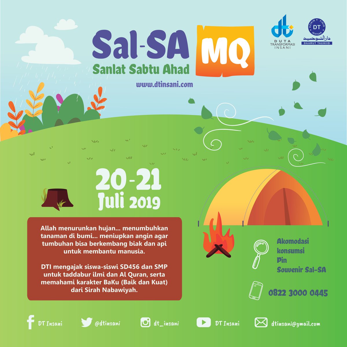 dtinsani's tweet photo. Sanlat Sabtu Ahad hadir untuk teman-teman yang ingin menghabiskan akhir pekan yang berbeda dari biasanya sambil taddabur alam dan Al Quran
Info &amp; pendaftaran :Kantor DTI : 022-2009174
WA : 0822-3000-0445 https://t.co/LojSepJnhh
