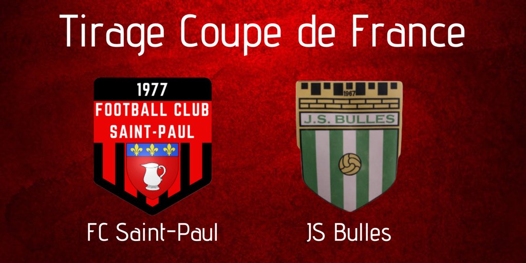 fcsaintpaul's tweet photo. ⬇️ Coupe de France ⬇️

🏆🇫🇷 Le tirage au sort de la @coupedefrance a été effectué ! Le @fcsaintpaul recevra la @JsBulles le 25 août prochain au stade Lucien Gilbert 💪🏻

#CDF #TeamFCSP 🔴⚫️ https://t.co/MW1ykMLv9U