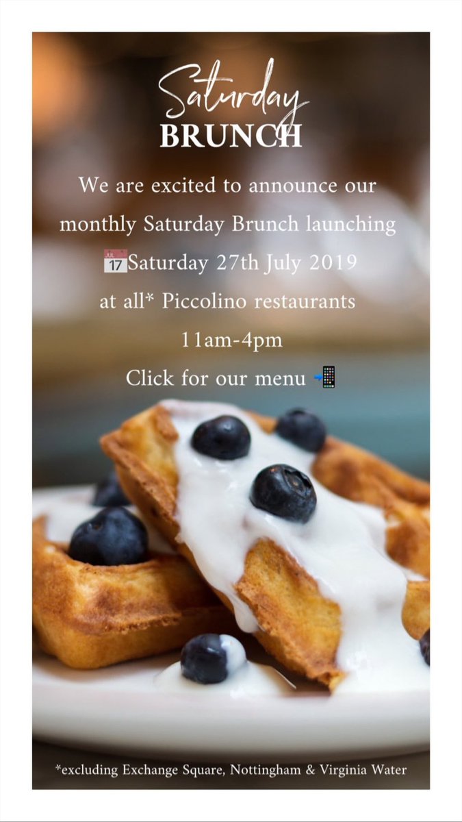 Saturday Brunch is coming to <a href="/piccolino_sheff/">Piccolino Sheffield</a> on 27th July - including bottomless beverages too!!

Book Now - No Deposit Required!