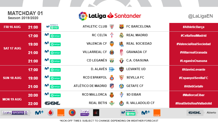 Liga Le Calendrier Détaillé De La 1ère Journée Dévoilé