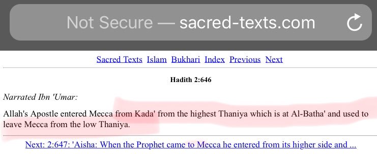 59/n Refer these snippets of Bukhari’s Hadith that talk about high mountain and the passage.The snippets are for 2.645 to 2.648 but it goes on to talk about same till 2.651Can any Islamic Scholar pl clarify where are such attributes in current Mecca?