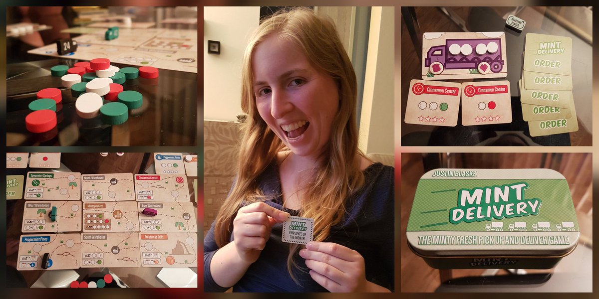 TheHeidiK's tweet photo. I'm #employeeofthemonth! After losing miserably in the first round, I managed to win #MintDelivery last night. Seems like pimping the Ability cards and properly shuffling the Orders deck makes quite a difference. 😉 #boardgamegeek #gamergirl #familyfun #gaming #boardgamenight https://t.co/YKXjnSrDQk