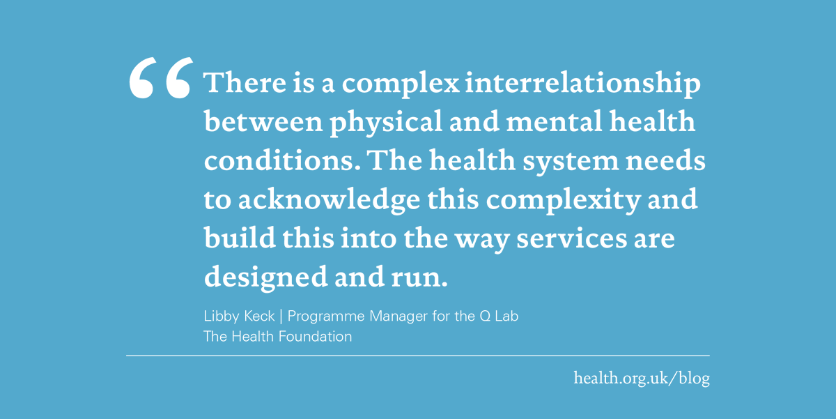 HealthFdn's tweet photo. How can we improve care for people with both mental and physical health problems? 

@libbykeckhealth shares early findings from @theQCommunity's #QLab on:
- what we've done so far
- what we've learned
- and where we go from here.

Read her blog: https://t.co/lPgaSr33QA https://t.co/KxA4IWpUIO