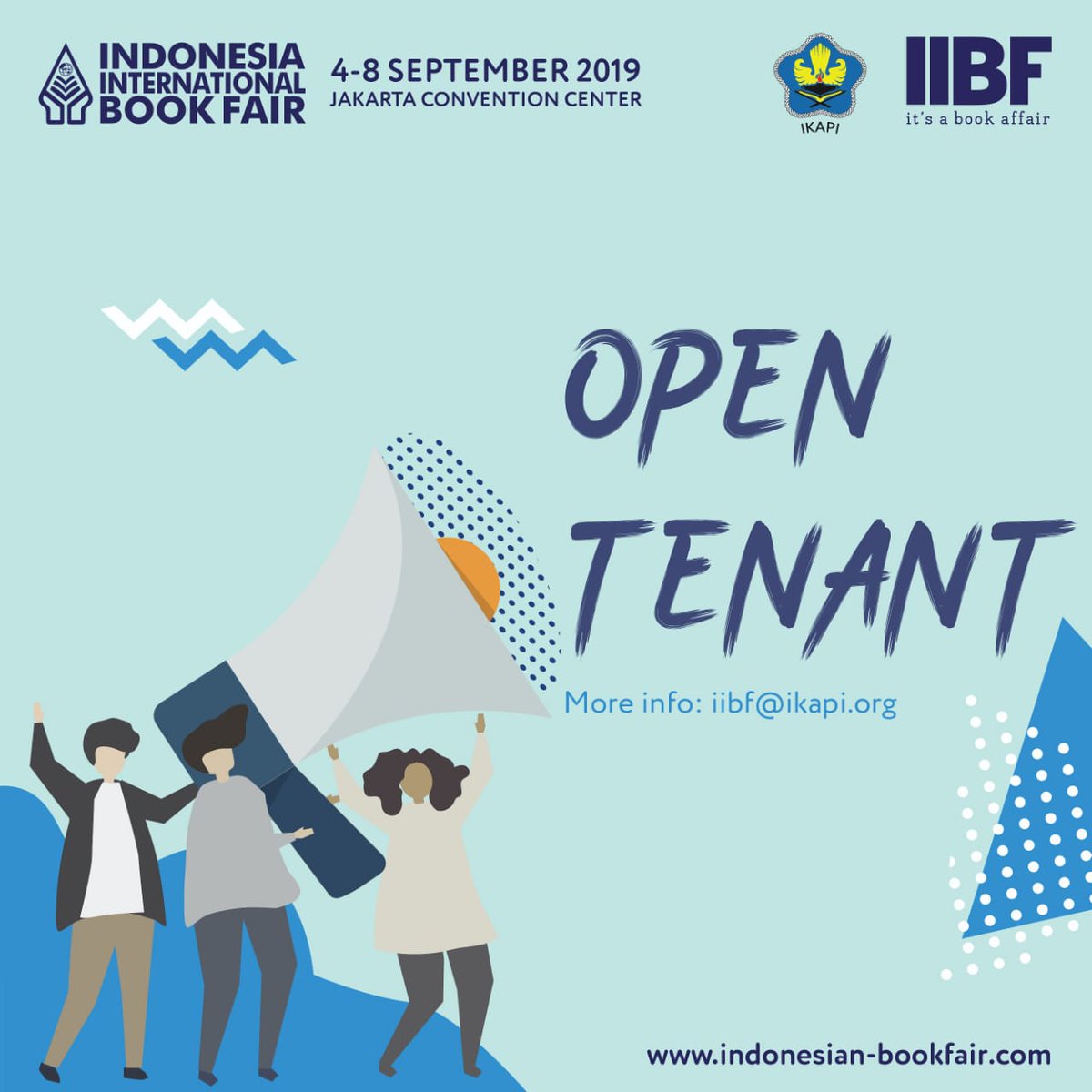 Indobookfair's tweet photo. Masih di buka kesempatan untuk para tenant bergabung dg pameran buku terbesar berskala internasional #IIBF2019 dapatkan lokasi strategis untuk brand Anda!
Info lebih lanjut hubungi kami via DM atau email ke: iibf@ikapi.org
#IIBF2019 #OpenTenant #Event #Pameran #Books #OpenCall https://t.co/LUtYcIXSKq