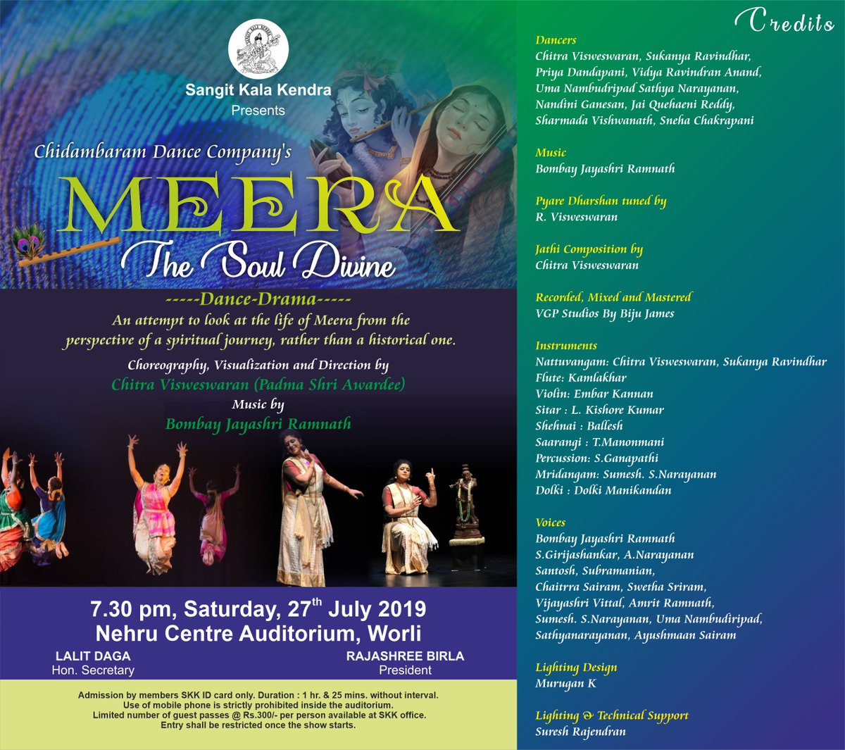 SKK73's tweet photo. SKK Program : "MEERA - The Soul Divine" | 7:30 P.M. on Saturday JULY 27, 2019. https://t.co/NtilKHkNDB